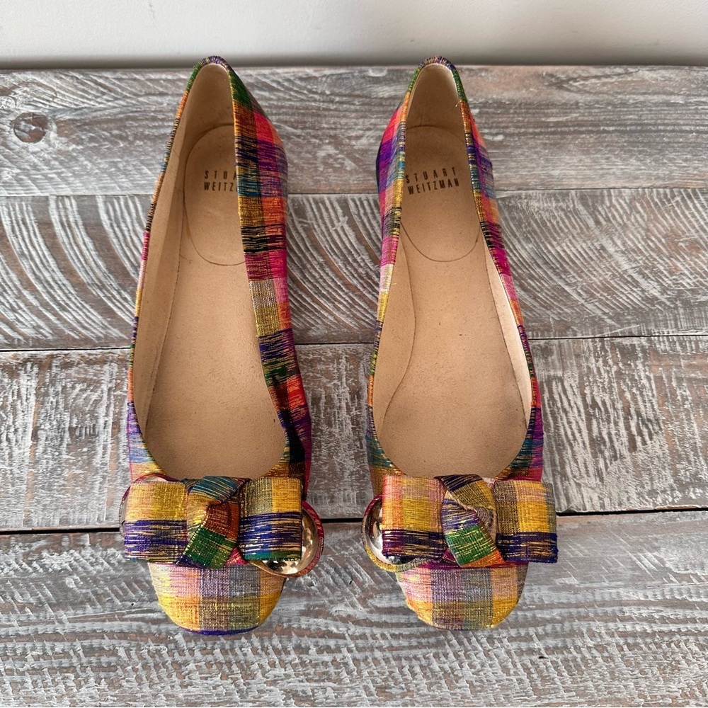 Stuart Weitzman Multicolor Plaid Bow Flats